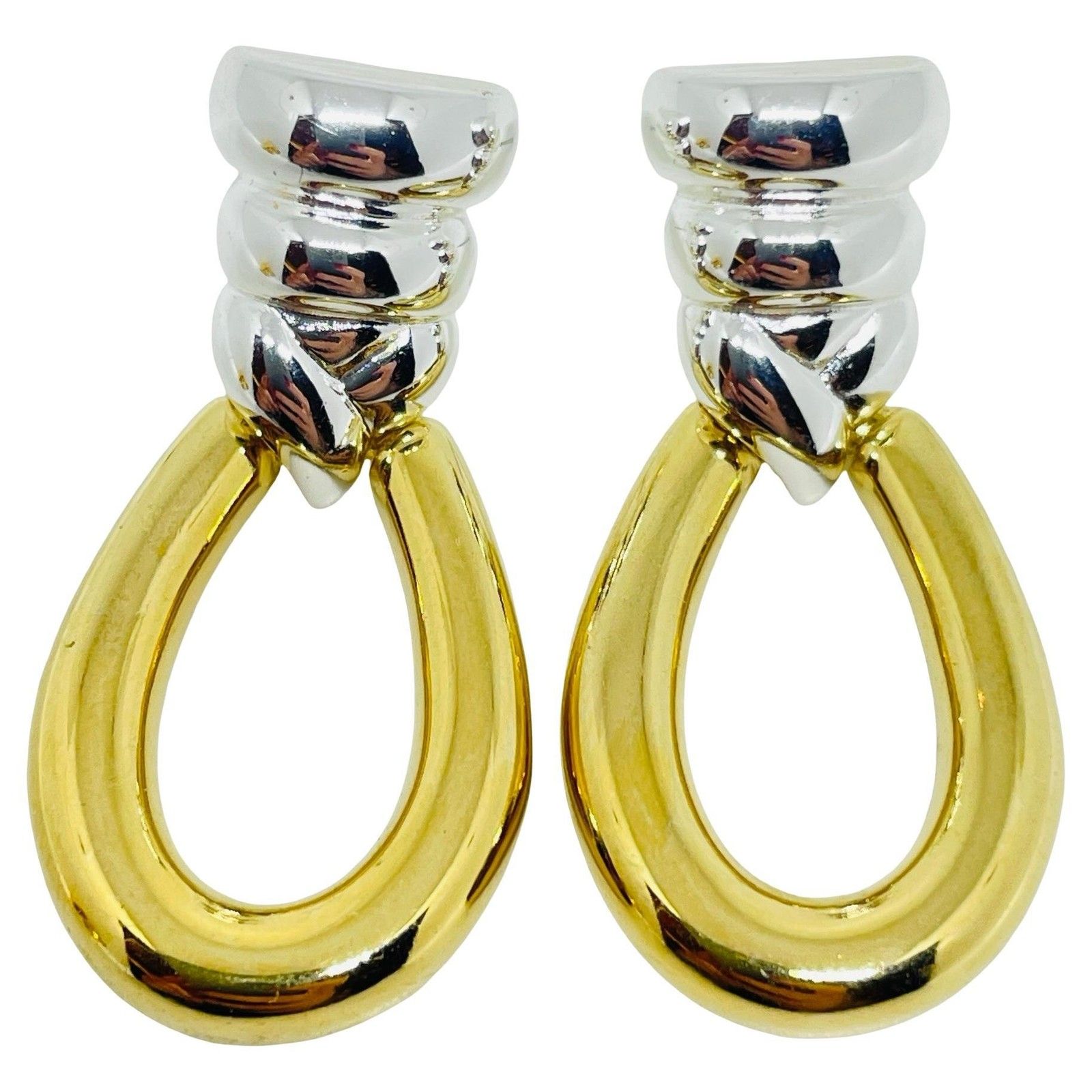 Erwin Pearl Vintage Gold Silver Tone Door Knocker Designer Pierced Earrings